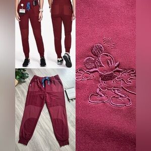 Figs x Disney Mickey Classic Jogger Scrub Pants in Maroon. Size M